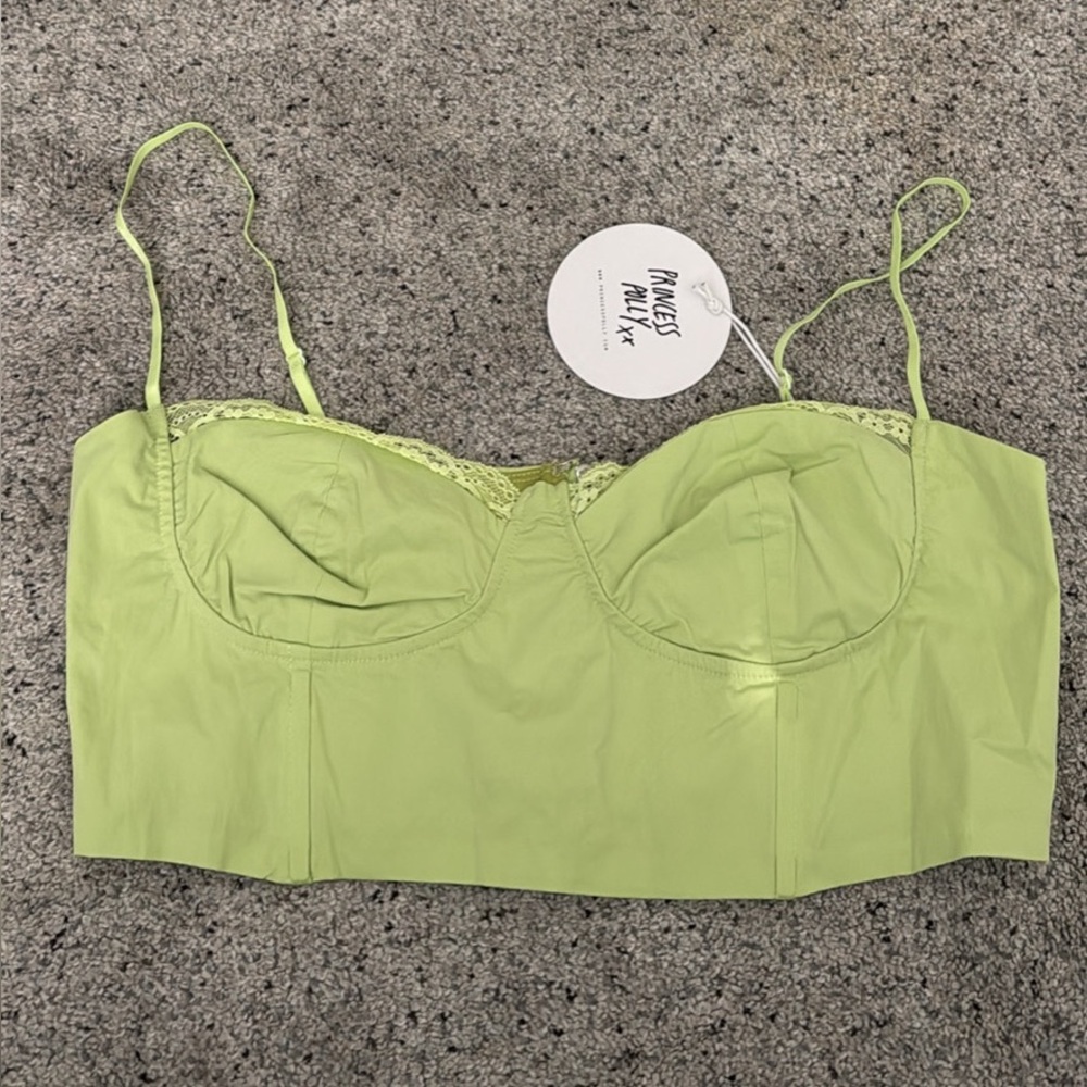 Princess Polly Green Lace Trim top